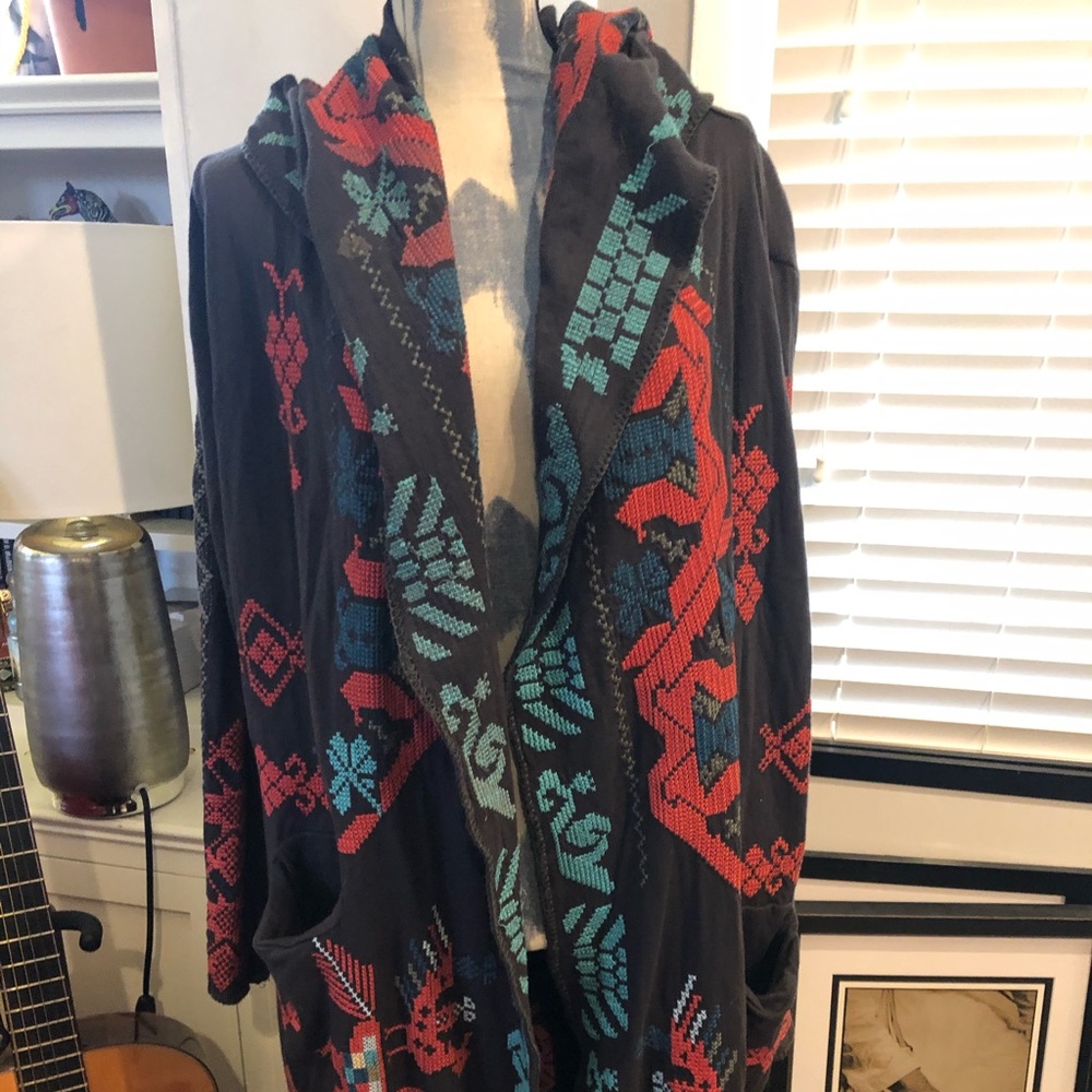 Johnny Was BIYA embroidered gray duster XL